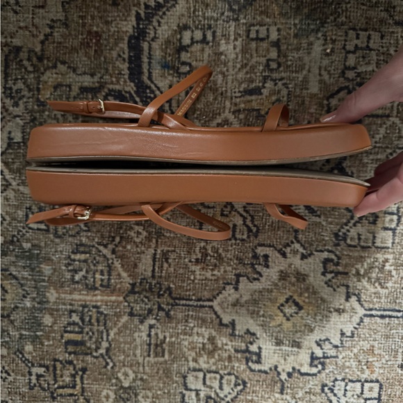 ZARA Flat Platform Strappy Leather Sandals Camel Sz 40/9.5 Chic Minimalist 90s - Picture 6 of 14